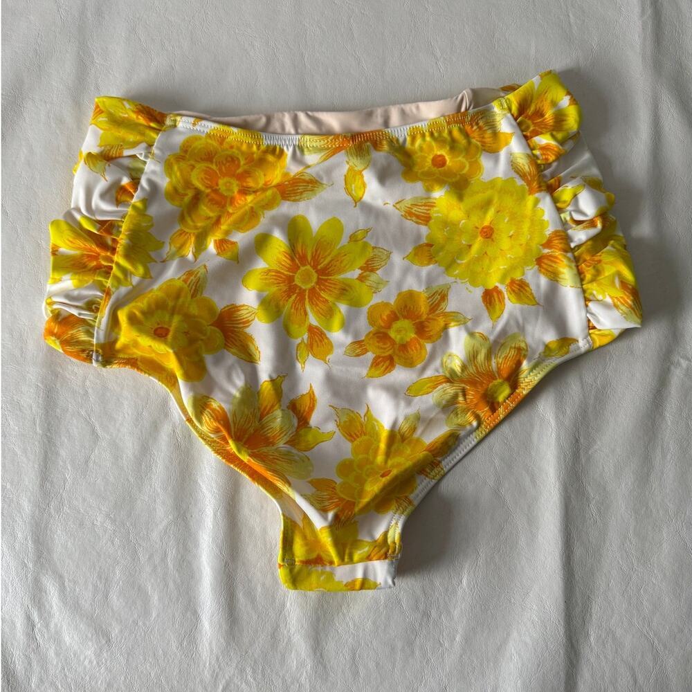 Alemais Sonny Ruched High Waist Bikini Briefs in Lemon Size XL - Picture 3 of 6